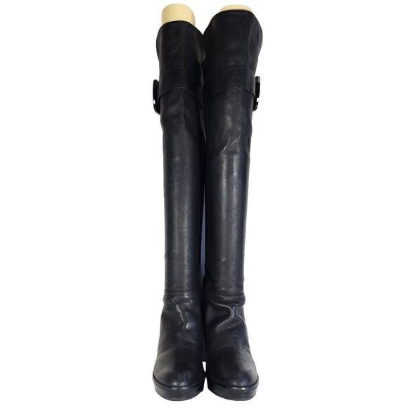 Stuart Weitzman Women's US7,5-8 Black Leather Buckle Heel PullOn Over Knee Boots - Picture 3 of 15